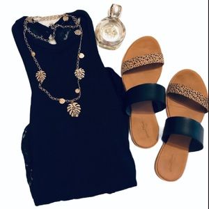 Lace Panel Black Racerback Tank Top